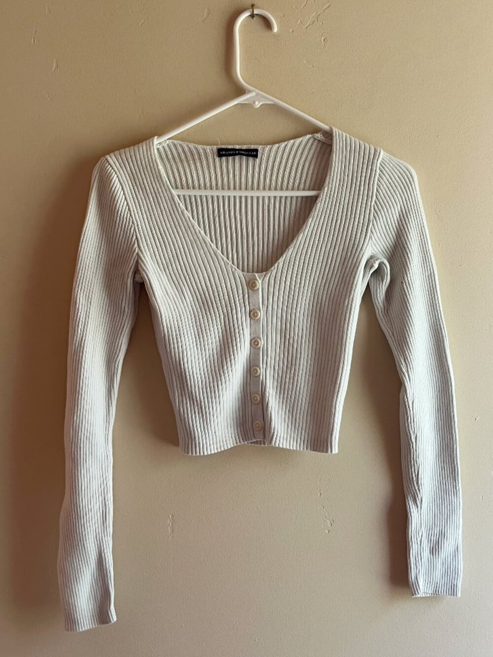 Brandy Melville Kaylen Top Ribbed White cardigan coquette ballet cottage cozy